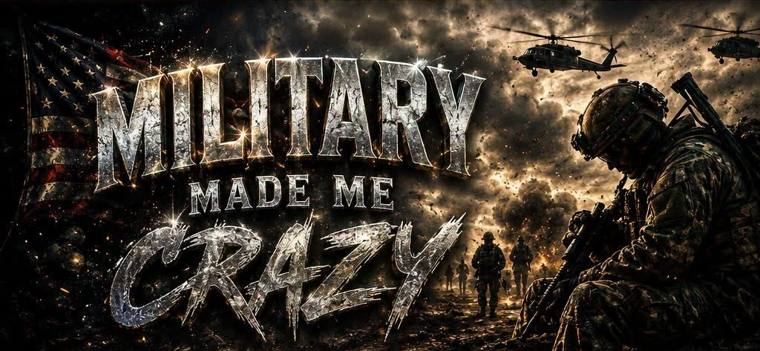 Military made me crazy: a soldier in the smoke under an American flag